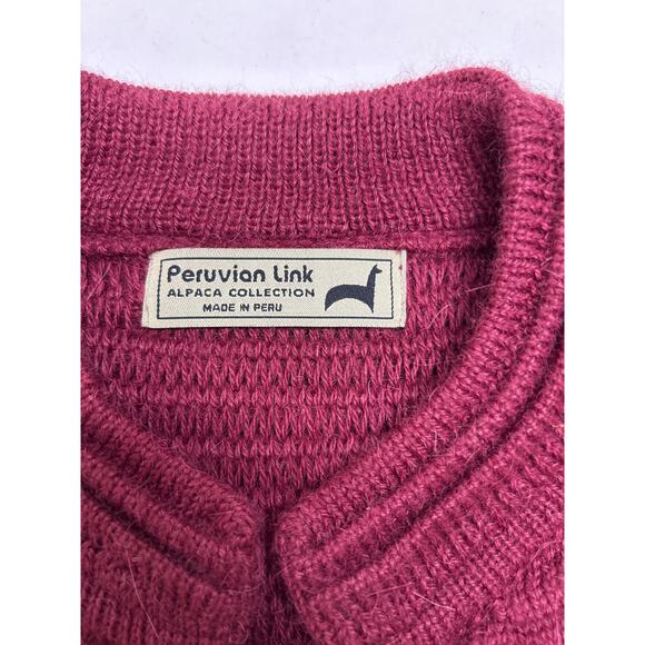 Peruvian Link 100% Alpaca three button long cardigan in Merlot. One Size - Picture 3 of 7